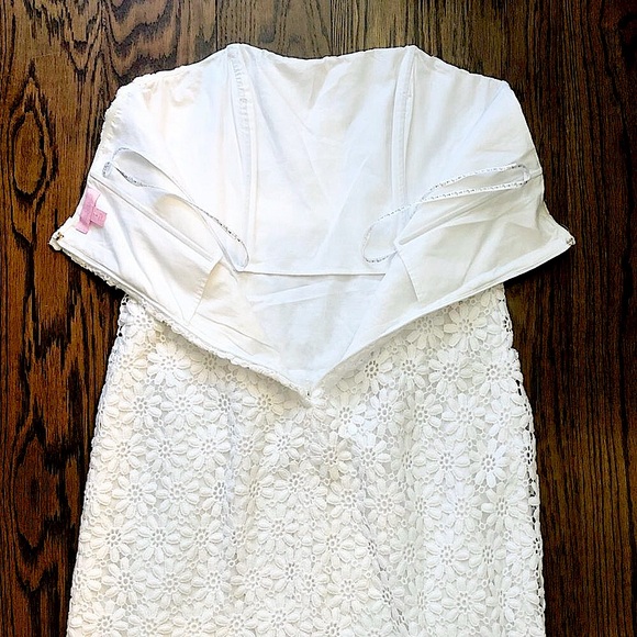 LILLY PULITZER White Strapless Lace Dress With Organza Ribbon Detail Sz 8 - Picture 4 of 10